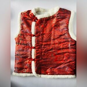 Red Fleece Lined Vest Kids 6–6T Embroidered Pattern Frog Button Closures Unisex